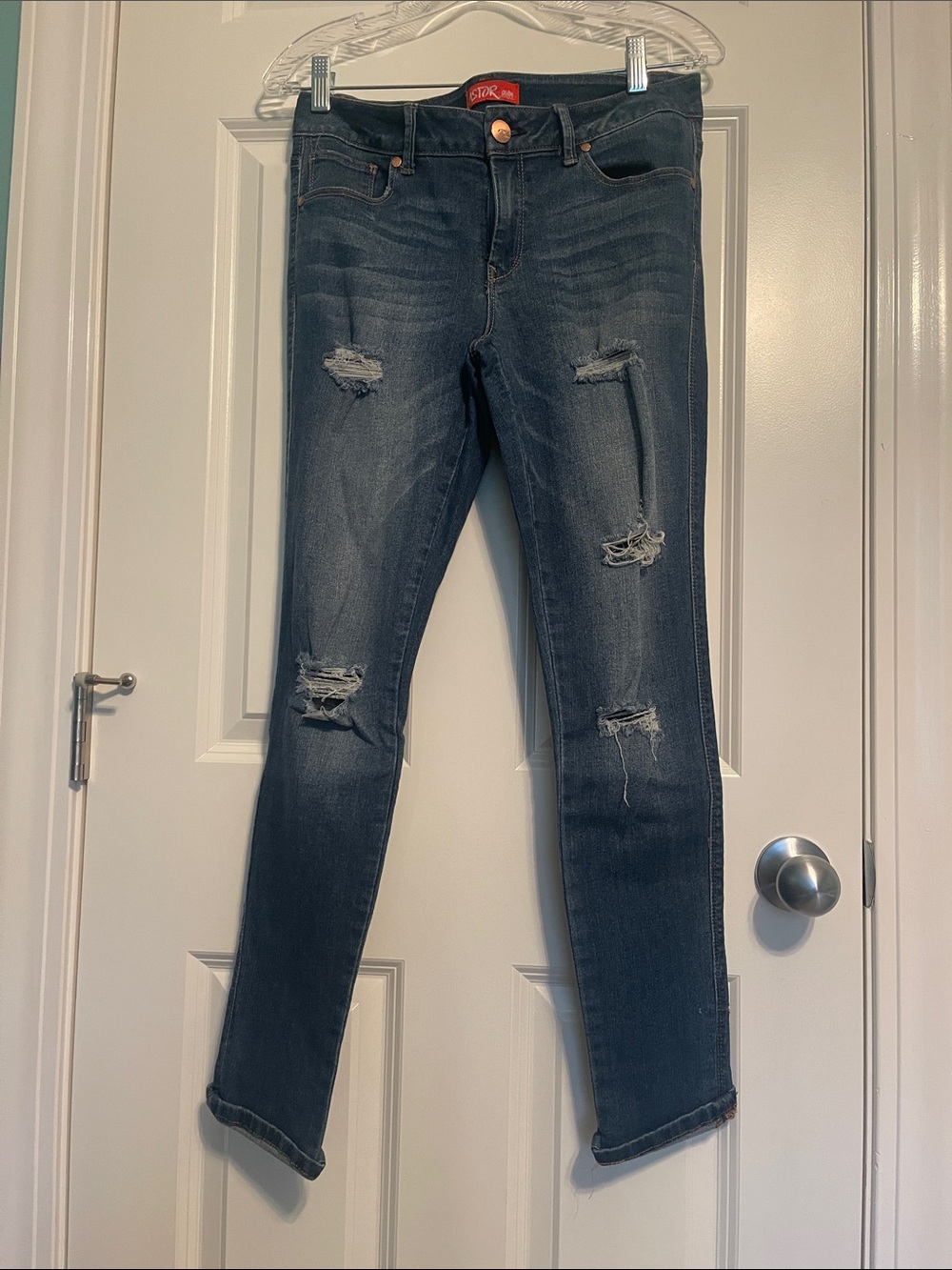 Distressed Dark Wash Skinny Jeans for Women